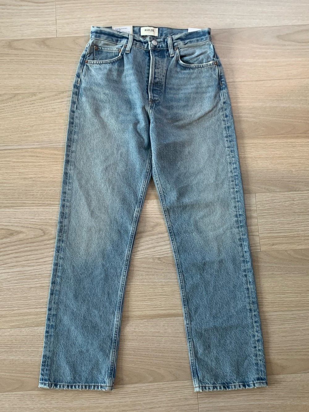 Agolde 90's Pinch Waist High Rise Straight Jean Light Blue Wash NWT Size 26 - Picture 2 of 9